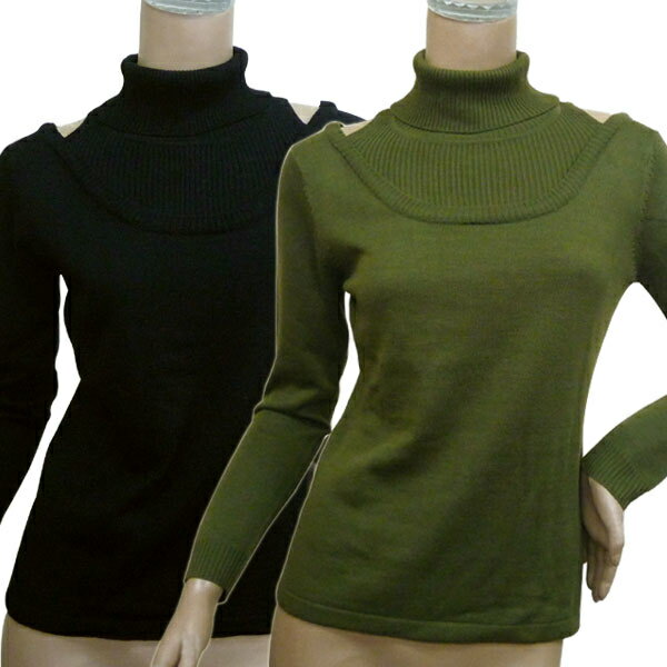 レディース 　トップス　ニット　カットソー　タートル レイヤード風　送料無料