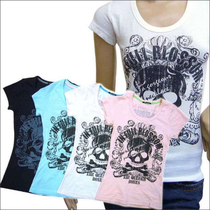 レディース　トップス IN FULL BLOSSOM　Tシャツ　半袖 送料無料　レディース　スカル　骸骨　髑髏　半袖　バックプリント