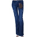 送料無料 レディース　パンツ　デニム　Antik Denim Rhinestone Denim antik-2　アンティークデニム　ラインストーン付きデニム 　ダメージ加工　脚長効果　美脚　クラッシュデニム　ブルー　青