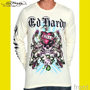 送料無料 メンズ　ロンT　エドハーディー Men's Ed Hardy "Love Kills Slowly & Dragons" L S Multiprint Tee in Beige ed-127 マルチプリント ラブキル　スローリー＆ドラゴン