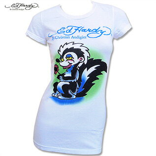 送料無料 レディース 半袖 Tシャツ Ed Hardy Womens Short Sleeve　Crew　Neck Tee Skunk White ed-84／エドハーディー ベーシック クルー ネック スカンク ホワイト XS S M　W02BSC087 ed-84