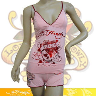 送料無料　レディース　キャミソール　ショーツ セット　エドハーディー Ed Hardy Intimates Womens Foil Camisole Modal Foil Short Love Kills Slowly Light Pink ed-75　インティメイツ ホイル ラブキル　スローリー　ed-75　アメカジ　アメリカン　ロック　セレカジ