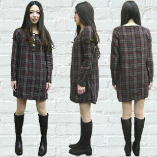 送料無料 レディース　ワンピース 　チェック　ハッピーバレイ チュニック　HAPPY VALLEY one-piece other-81-acoco-11　春　秋　 きれいめ　チュニック　ワンピ　ゆったり 体型カバー　二の腕カバー　チェック柄