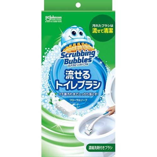 2個セット ジョンソン スクラビングバブル 流せる トイレブラシ フローラルソープ （ 本体 ＋ 付替ブラシ 4個入 ） トイレ トイレ掃除 トイレ洗剤 使い捨て 清潔 カビ 黒ずみ ブラシ 専用ホルダー付き。立てかけ保管OK