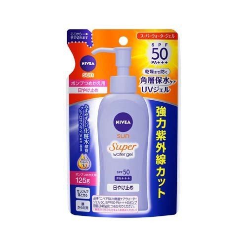 NIVEA ニベアサン ウォータージェル SPF50 詰替え用 125g SPF50 PA+++ 日焼け止め UVジェル スキンケア ヒアルロン酸 保湿 花王 化粧水感覚のUVジェル 無香料 無着色 デリケート 石鹸で落とせる シミ そばかす 潤い みずみずしい 運動 スポーツ 乾燥肌 普通肌 敏感肌 日本製