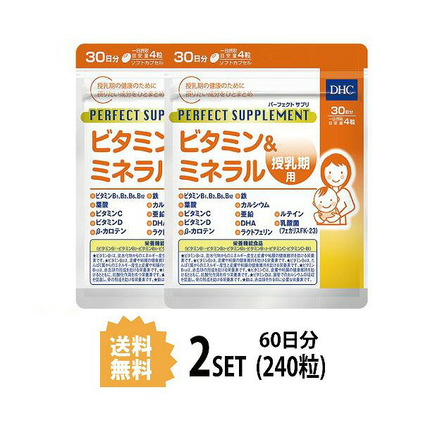 送料無料 2個セット DHC パーフェクトサプリ ビタミン＆ミネラル 授乳期用 30日分 （120粒）ディーエイチシー 栄養機能食品 ビタミンB1 ビタミンB2 ビタミンB6 ビタミンB12 ビタミンC ビタミンD 鉄 乳酸菌 葉酸 授乳 女性 育児 妊活 赤ちゃん 飲みやすい 胎児 食事で不足