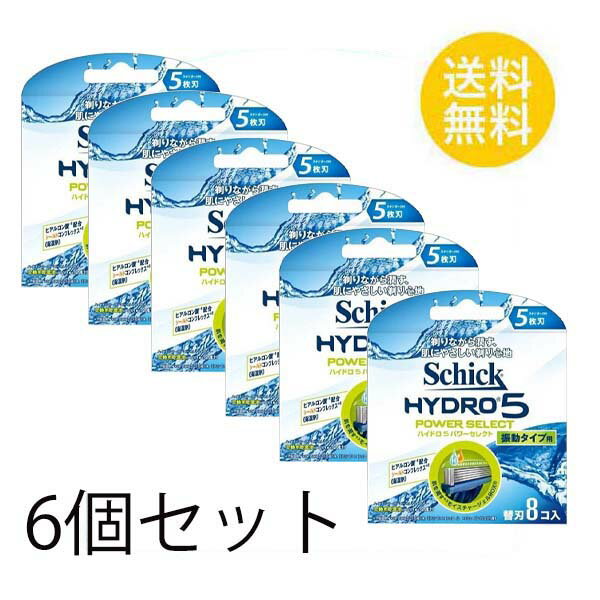 送料無料 6個セット シック ハイドロ5 パワーセレクト 替刃 8個入X6セット 5枚刃 替刃 交換 替え刃 カミソリ 剃刀 髭剃り ひげそり T字カミソリ 男性 schick hydro メンズ ハイドログライドジェル スキンガード ワンタッチ パラレルフィン・ガードバー