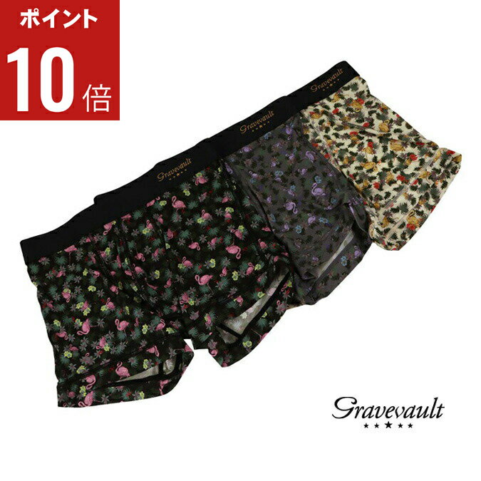【期間限定ポイント10倍】【返品不可】gravevault グレイブボールト グレイブボールド Pink Flamingo Short Boxer ボクサーパンツ ナイロン ジャパンプレミアム M-L 3052402 Description of PINK FALAMINGO 何万羽ものフラミンゴの群れが空をピンク色に染めるラテン語の「炎」を意味する名前を与えられた彼らと、大地の色が混ざり合う。 「第2の皮膚」と呼ぶに相応しい究極のナイロン生地 究極のナイロン製アンダーウェアブランドとしてデビューしたGravevault。「第2の皮膚」と呼ぶに相応しい滑らかで柔らかいナイロン生地の開発。身体にフィットし、表現するパターン。それを正確にかたちにする縫製技術。そしてエッジのきいたおとなの遊び心。これらの出会いが、Gravevaultを誕生させました。 あらゆる部分で挑戦し続けるジャパンプレミアム 自分と直に触れるものだから自分らしさを表現できるものを選びたい。ファッションのスタートになるものだから、「これでいい」ではない「これでなくては」という情熱で、もの作りをしていきたい。素材、縫製技術、デザイン、パッケージ、あらゆる部分で挑戦し続けるジャパンプレミアム。本物を求め続ける全世界のファッションピープルに究極の肌触りと履き心地を、そして男(自分)らしさを提案する。 ブランドコンセプト 人がまず、最初に身につけるアイテム、underwear(アンダーウェア)。ウェアの下に隠れるものだけど、これは間違いなくon the body(オンザボディー)。自分と直に触れるものだから自分らしさを表現できるものを選びたい。ファッションのスタートになるものだから、「これでいい」ではない「これでなくては」という情熱で、もの作りをしていきたい。自分らしくあるためのツールとして存在するGravevault。全てはそこから始まる。と、私たちは考えています。■HISTORY「gravevault（グレイブボールト）」は2006年8月、究極のナイロン製アンダーウェアブランドとしてデビューしました。「第2の皮膚」と呼ぶに相応しい滑らかで柔らかいナイロン生地の開発。 身体にフィットし、表現するパターン。それを正確にかたちにする縫製技術。そしてエッジのきいたおとなの遊び心。これらの出会いが、Gravevaultを誕生させました。■設立年：2006■創業/拠点：日本Pink Flamingo Short Boxer gravevault Description of PINK FALAMINGO 商品説明 何万羽ものフラミンゴの群れが空をピンク色に染めるラテン語の「炎」を意味する名前を与えられた彼らと、大地の色が混ざり合う。 「第2の皮膚」と呼ぶに相応しい究極のナイロン生地 究極のナイロン製アンダーウェアブランドとしてデビューしたGravevault。「第2の皮膚」と呼ぶに相応しい滑らかで柔らかいナイロン生地の開発。身体にフィットし、表現するパターン。それを正確にかたちにする縫製技術。そしてエッジのきいたおとなの遊び心。これらの出会いが、Gravevaultを誕生させました。 あらゆる部分で挑戦し続けるジャパンプレミアム 自分と直に触れるものだから自分らしさを表現できるものを選びたい。ファッションのスタートになるものだから、「これでいい」ではない「これでなくては」という情熱で、もの作りをしていきたい。素材、縫製技術、デザイン、パッケージ、あらゆる部分で挑戦し続けるジャパンプレミアム。本物を求め続ける全世界のファッションピープルに究極の肌触りと履き心地を、そして男(自分)らしさを提案する。 Detail 詳細 カラー：ブラック/グレー/アイボリー 素材：ナイロン88% ポリウレタン12% SIZE CHART サイズチャート(cm) 　　サイズウエスト総丈足口股下 M76.0～84.022.020.010.0 L84.0～94.024.521.511.0