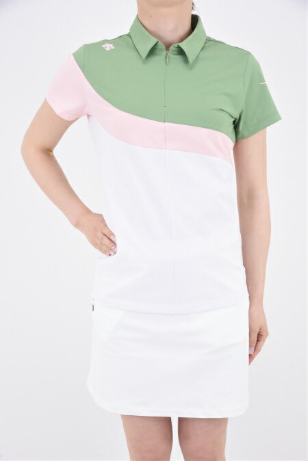 【返品不可】DESCENTE GOLF デサントゴルフ レディース EXcDRYD－Tec ストレッチベア 天切り替え 半袖シャツ ハーフジップ 吸汗速乾 スポーツ アウトドア ファッション S-M DGWVJA16