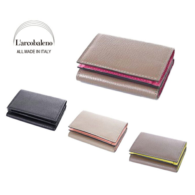 L'arcobaleno Larcobaleno ラルコバレーノ MINI WALLET メンズ レディース ミニ ウォレット 三つ折り ボックス型コイン入れ ゴートレザー オールレザー 刻印 イタリア カジュアル ファッション LA390GT