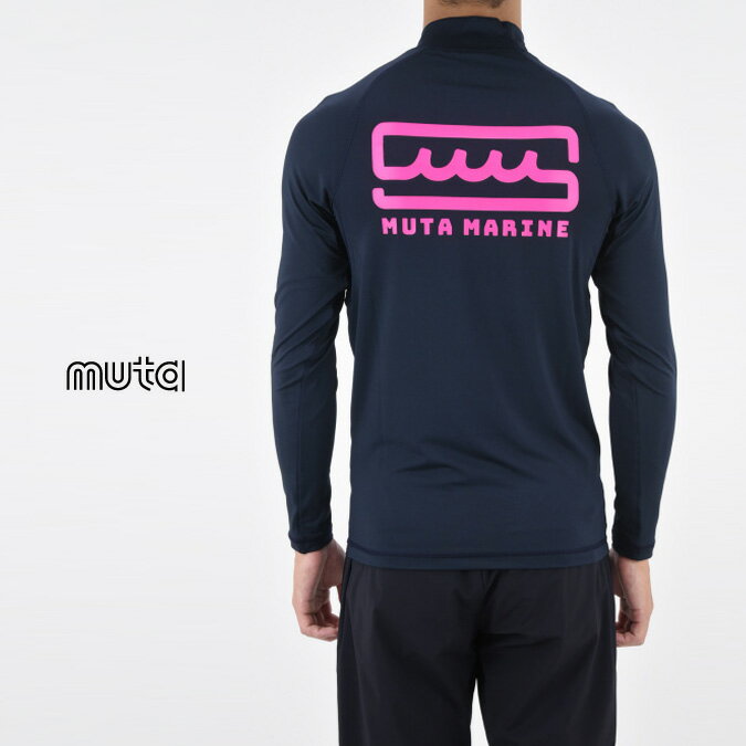 muta MARINE ムータマリン GOLF ゴルフ メンズ レディース ラッシュ ロング Tシャツ BOXロゴ モックネック ストレッチ 水陸両用 UPF50+ 吸水速乾 アウトドア 4-8 S-XXL S-3L MMTK-440007