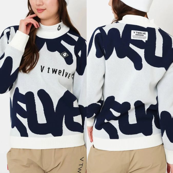 【期間限定ポイント10倍】【25AW】【レディース】V12 ヴィトゥエルブ GRAFT KNIT / グラフィティロゴ クルーネックニット 長袖 ゴルフ スポーツ アウトドア ファッション M V122520-KN05