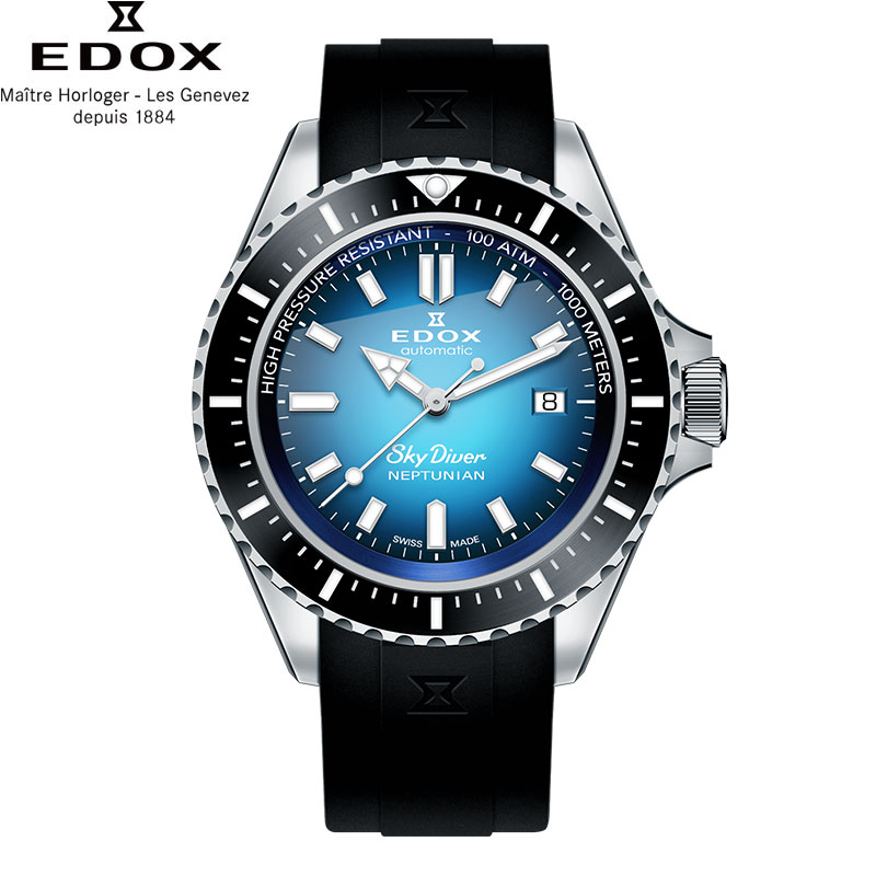 ISHIDA ONLINEの【無金利ローン可】【3年間無料点検付】 エドックス EDOX スカイダイバー ネプチュニアン オートマティック [SKYDIVER NEPTUNIAN AUTOMATIC] メンズ 腕時計 時計 機械式 ミリタリー 80120-3NCA-BUIDN[ラッピング無料 内祝い ギフト]｜アングル2