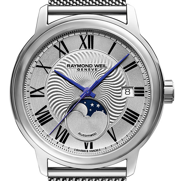 【2,000円OFFクーポン有】【無金利ローン可】【3年間無料点検付】 レイモンド ウェイル RAYMOND WEIL マエストロ ムーンフェイズ 2239M-ST-00659 ミラネーゼブレス 日付 メンズ 高級 腕時計[ラッピング無料 内祝い ギフト]
