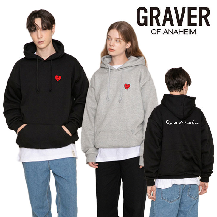 グレーバー パーカ GRAVER 正規販売店 Drawing heart back logo White clip hoodie ドローイング ハート バック ロゴ ホワイトクリップ フーディー 全4色 G(W)-HG21-1-IY/NY/GY/BK ウェア