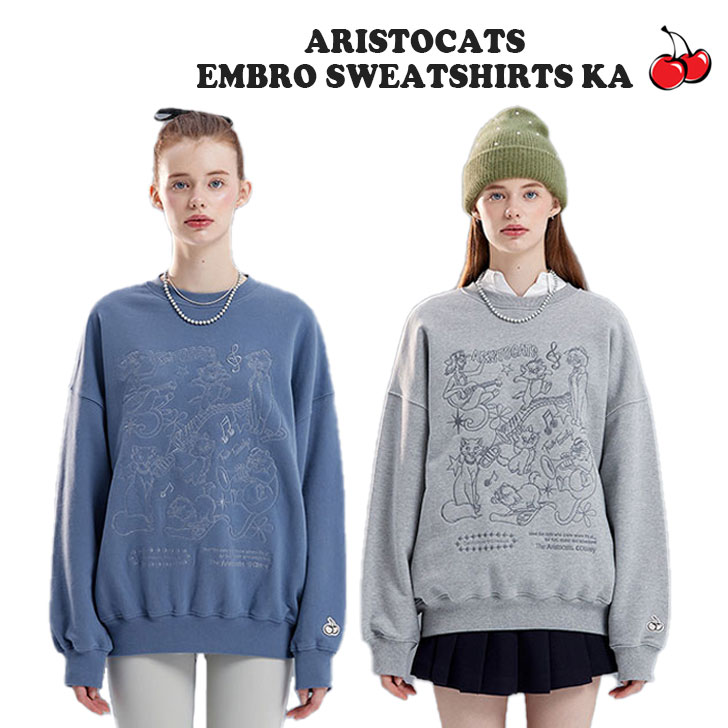 キルシー トレーナー KIRSH 正規販売店 ARISTOCATS EMBRO SWEATSHIRTS KA おしゃれキャット エンブロ スウェットシャツ BLUE ブルー MELANGE GRAY メランジグレー FKPWCTM508M ウェア