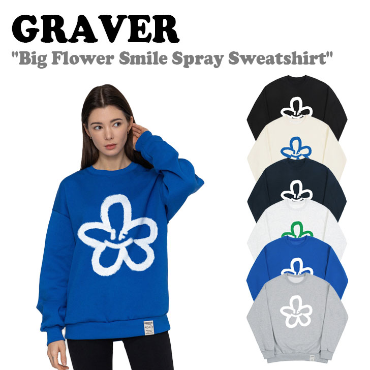 グレーバー トレーナー GRAVER 正規販売店 Big Flower Smile Spray Sweatshirt ビッグ フラワー スマイル スプレー スウェットシャツ ..