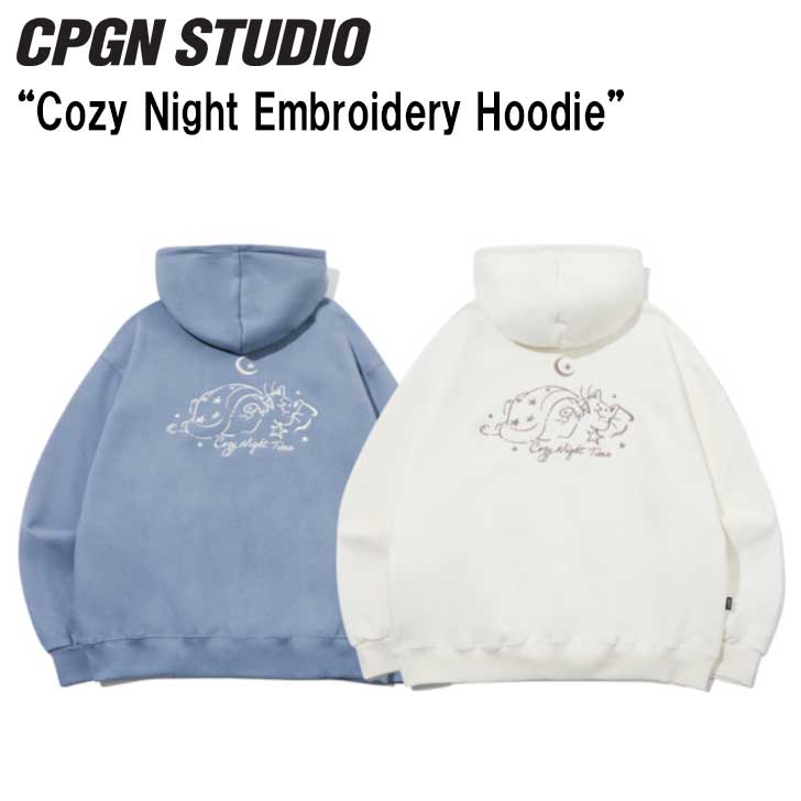 Rp[j N p[J[ CPGN STUDIO_COMPAGNO K̔X Y fB[X Cozy Night Embroidery Hoodie R[W[ iCg GuC_[ t[fB[ CREAM N[ TEAL BLUE eB[u[ C23FD66/7 EFA