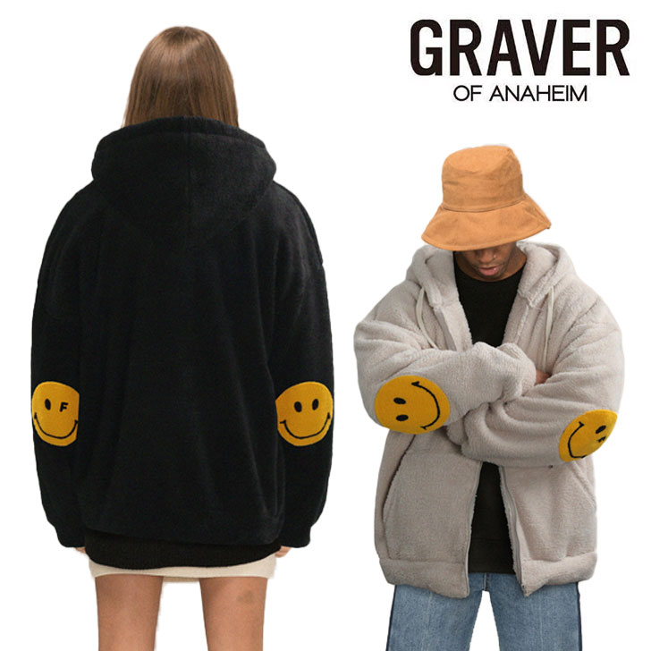 グレーバー フリース GRAVER 正規販売店 Elbow Dot Smile Fleece Jacket エルボー ドット スマイル フリースジャケット BLACK ブラック BEIGE ベージュ G-W-JK-3 ウェア