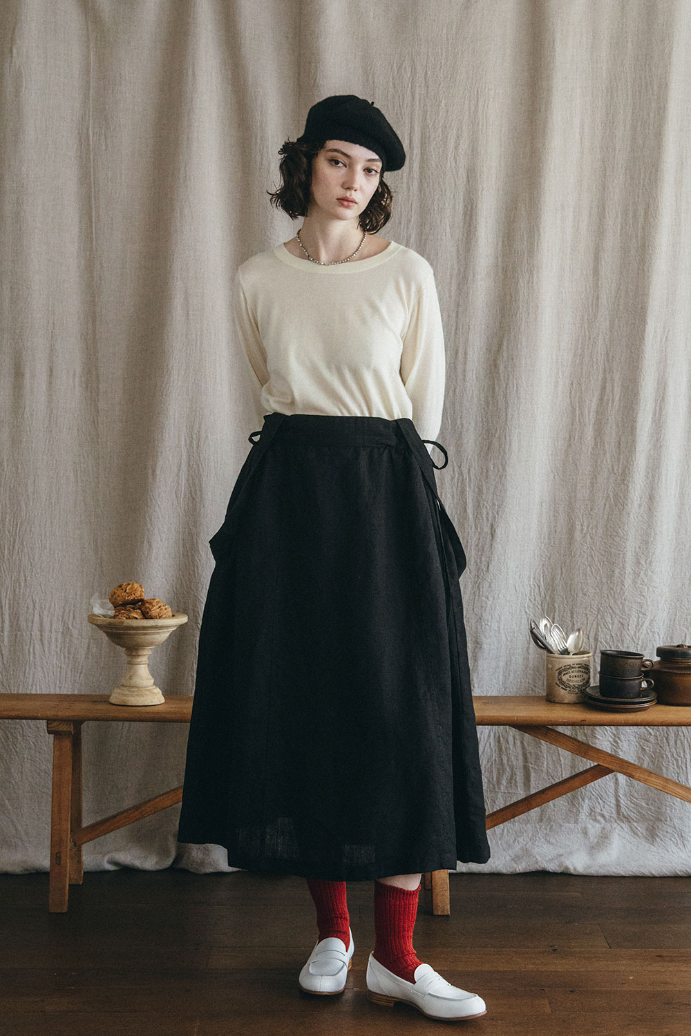 （fog linen work）アウスミス ツーウェイスカート ブラック（未試着品）（フォグリネンワーク）