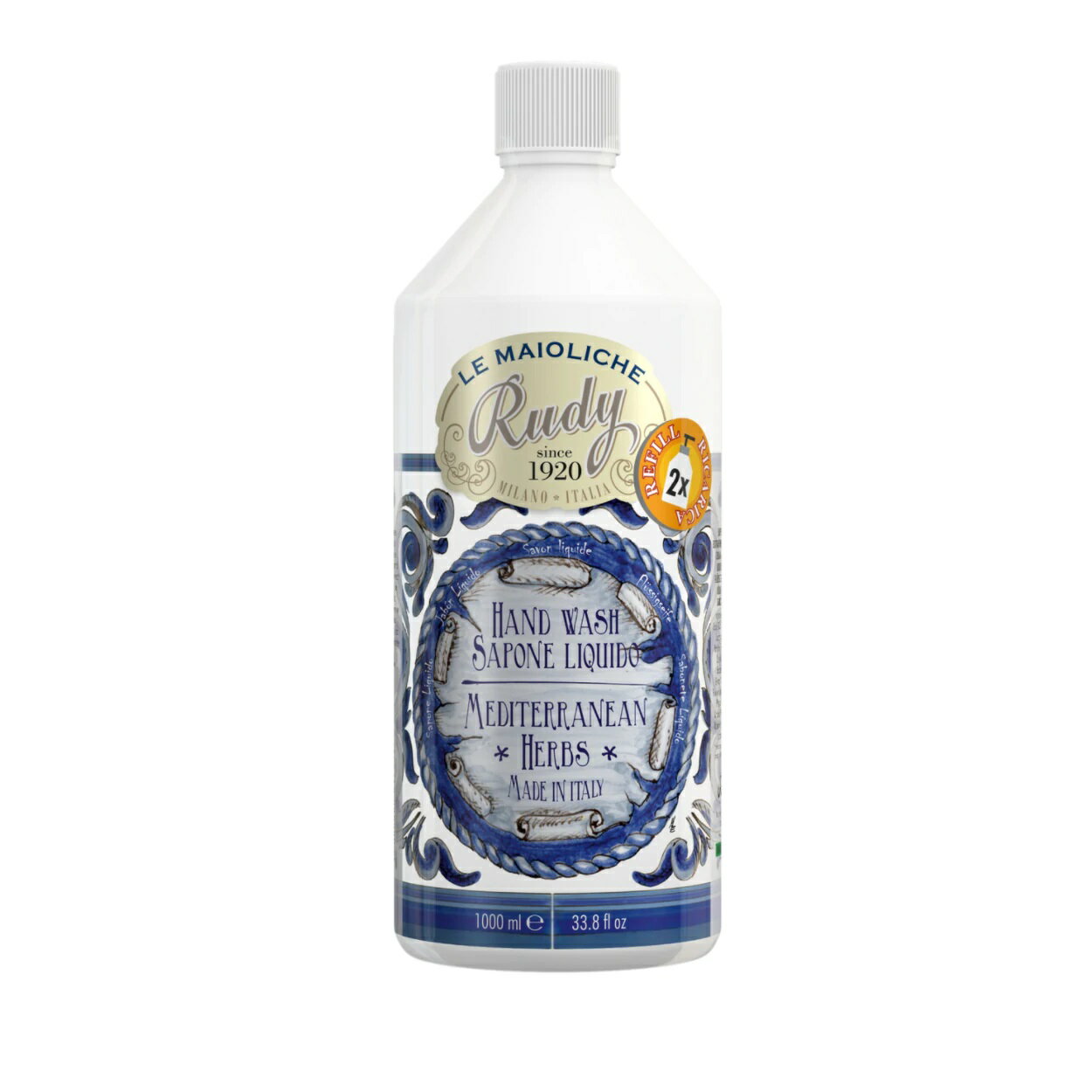 （Rudy）（La Maioliche）Hand Wash Refill（リフィル1000ml） メディタラニアンハーブ（ルディ）（ラ・マヨルカ）（リキッドソープ）（ハンドウォッシュ）（Mediterranean Herbs）