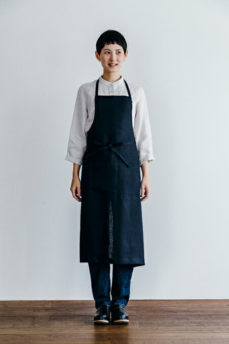 フォグリネンワーク リネン フルエプロン ネイビー fog linen work