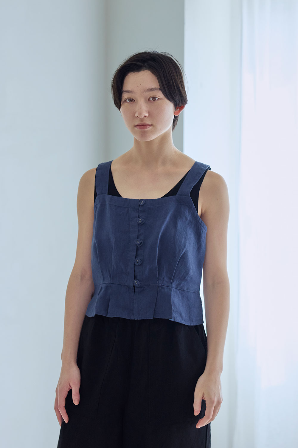 樂天商城 - 【NEW 夏】フォグリネンワーク 　メアリー　トップ　ブルー　フュメ　【未試着品】リトアニア製 fog linen work 【2026 SUMMER WEAR】