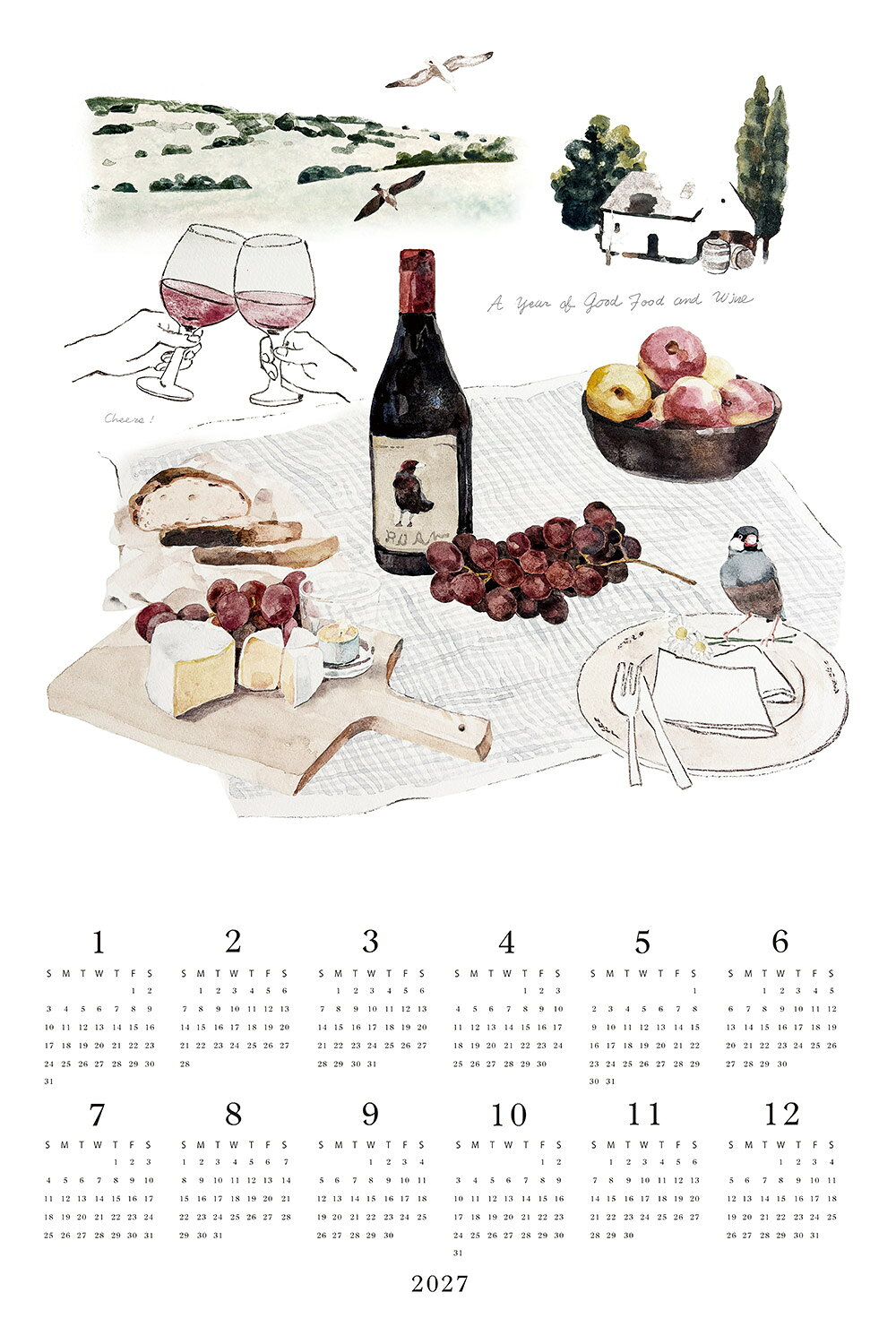 【予約販売】フォグリネンワーク 【2027】 リネン カレンダークロス　A year of good food & wine fog linen work