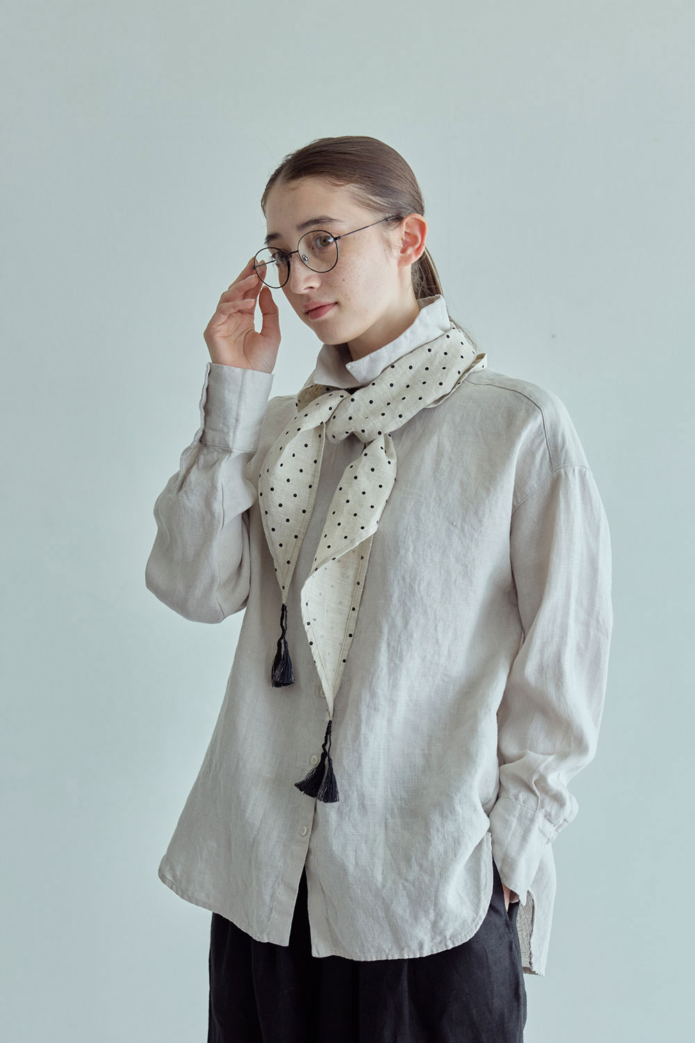 【即納・新作秋物】フォグリネンワーク テス　スカーフ　ナチュラルドット fog linen work　リネン生地