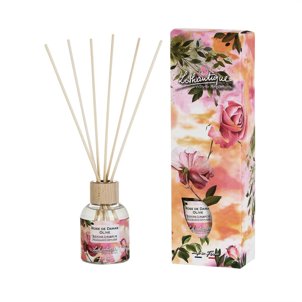 (Lothantique)(ジャルダン ダクアレール)フレグランスブーケ100ml ダマスクローズオリーブ(バトン ア パルファン)(JARDIN D'AQUARELLES)(リードディフューザー)(芳香剤)(ロタンティック)
