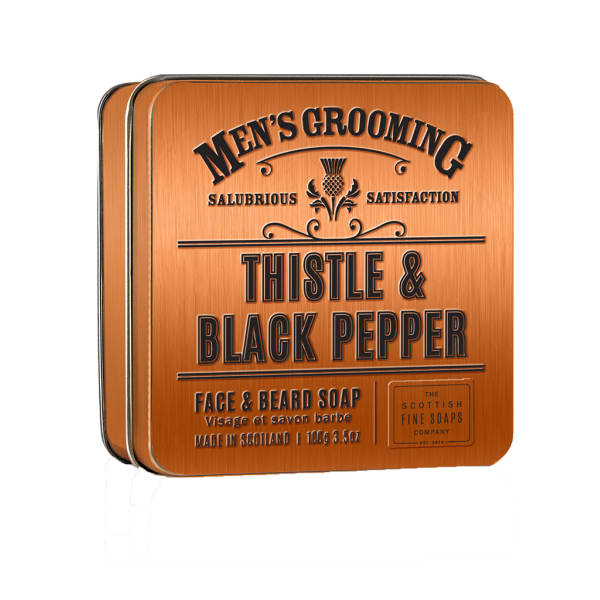 （Scottish Fine Soaps）フェイス用缶入りソープ100g（シスル&ブラックペッパー）（Men's Grooming）（スコティッシュファインソープ）