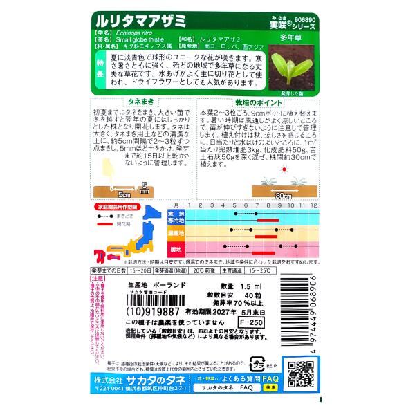 【サカタのタネ】ルリタマアザミ（1.5ml）【定形郵便・定形外郵便での発送のみ送料...