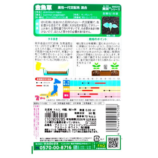 【サカタのタネ】金魚草　高性一代交配系 混合（0.05ml）【定形郵便・定形外郵便で...