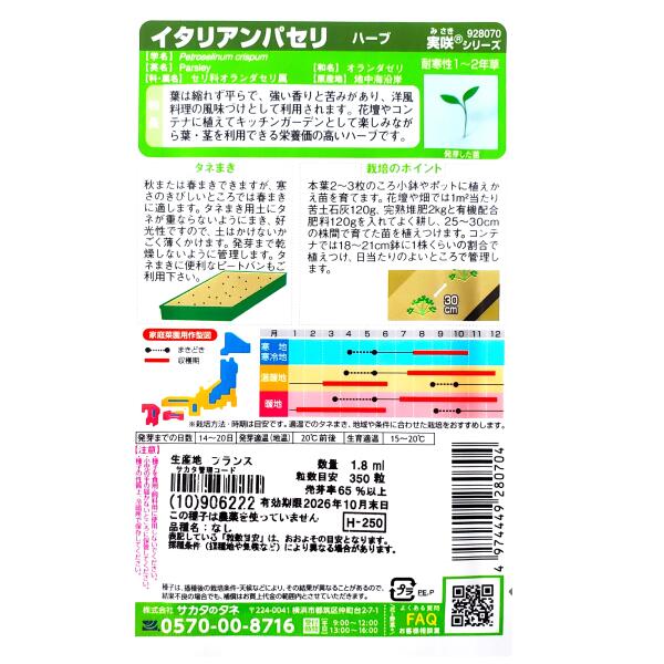 【サカタのタネ】イタリアンパセリ（1.8ml）【定形郵便・定形外郵便での発送のみ送...