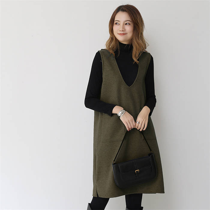 ジャンパースカート 秋 冬 ジャンスカ ワンピース Vネック 無袖 ベストワンピース 膝丈 レディース ロング丈 秋 冬 シンプル カジュアル レイヤード風 きれいめ お洒落 通勤 OL 2タイプ 丈選べる ロングジャンスカ 大人 通勤 暖か 柔らか 普段使い 普段着 日常 ディリー