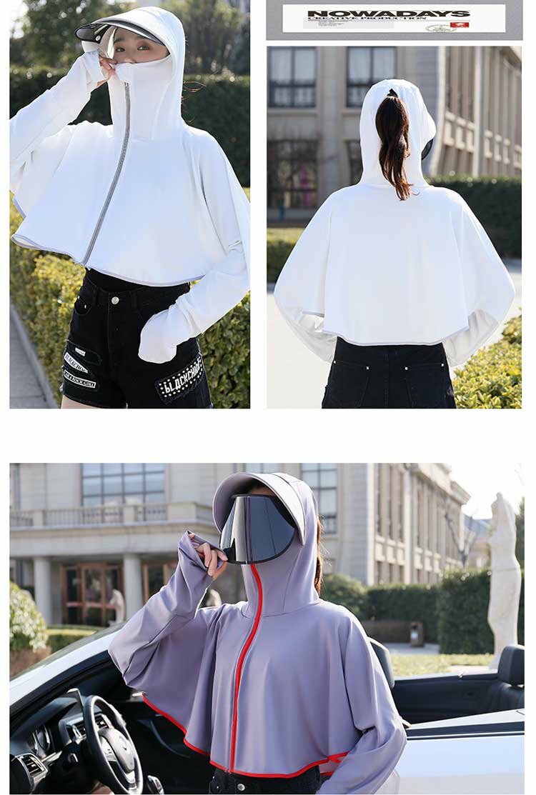 じんかんShopのディース 花粉 対策 UVカット UVケアガード UVパーカー 日よけ 日焼け防止パーカー インバイザー サンバイザー 帽子 農作業 インポンチョ ポンチョ インコート 2way 併用 男女共用｜アングル3