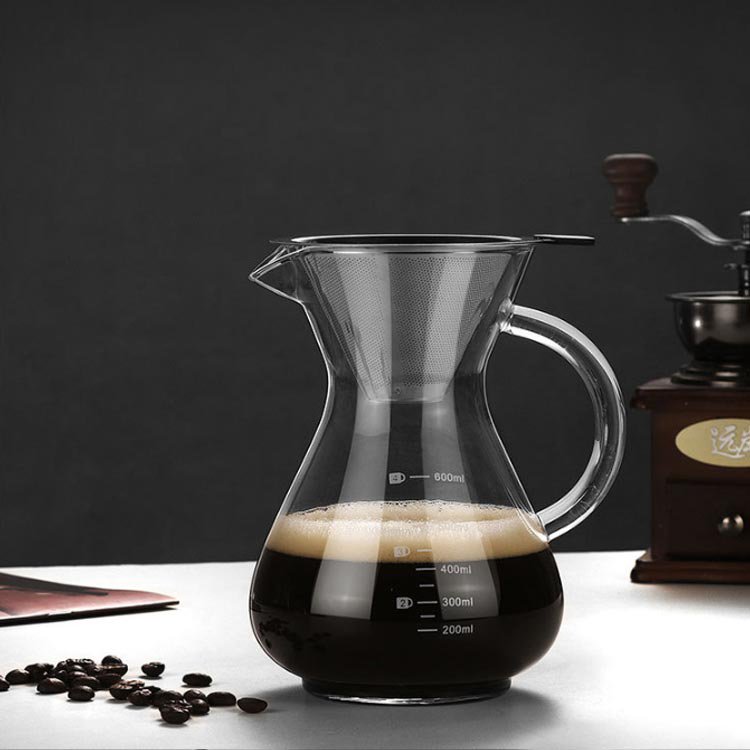 じんかんShopのコーヒー カラフェ セット 800ml ステンレス フィルター 耐熱ガラス ドリッパー コーヒーサーバー コーヒードリッパー プレゼント コーヒードリップ器具 ピッチャー ハンドドリップ 4杯分 4人分 おしゃれ コーヒー メー｜アングル3