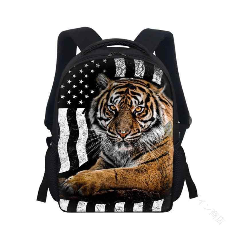 Tote Bag - リュックサック キッズ 小学生 男女兼用 トラ ストライプ アニマル柄 プリント ブラック ポリエステル 通学 遠足 レジャー 普段使い 軽量 デイパック バックパック カバン 子供用 鞄 学