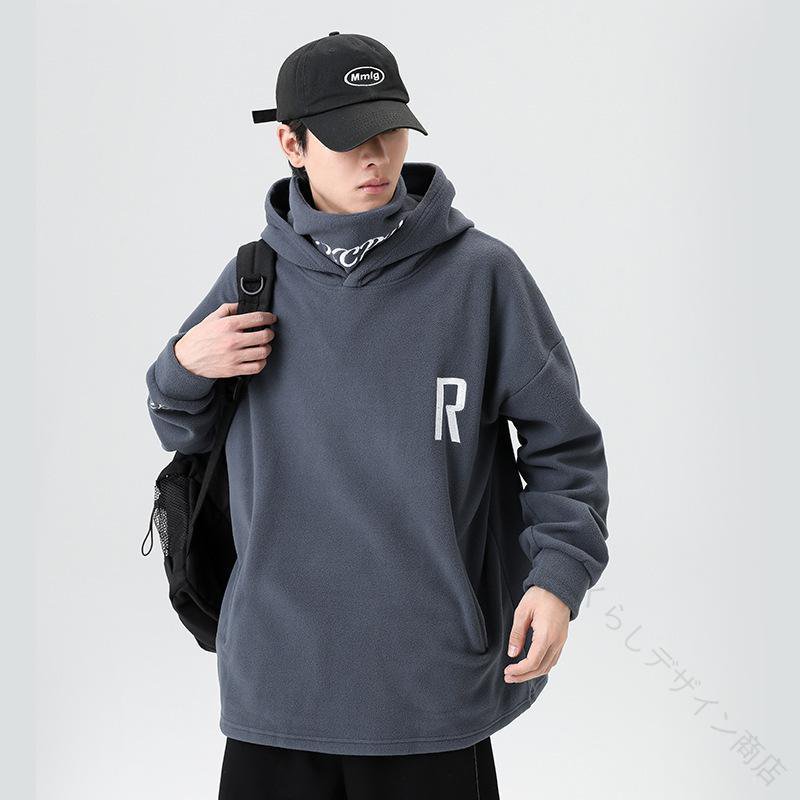 Rakuten - ハイネック フリース パーカー メンズ 防寒 微起毛 長袖パーカー スウェット 上 プルオーバーパーカー フーディー フード付き ドロップショルダー スポーツ おしゃれ 暖かい あたたか
