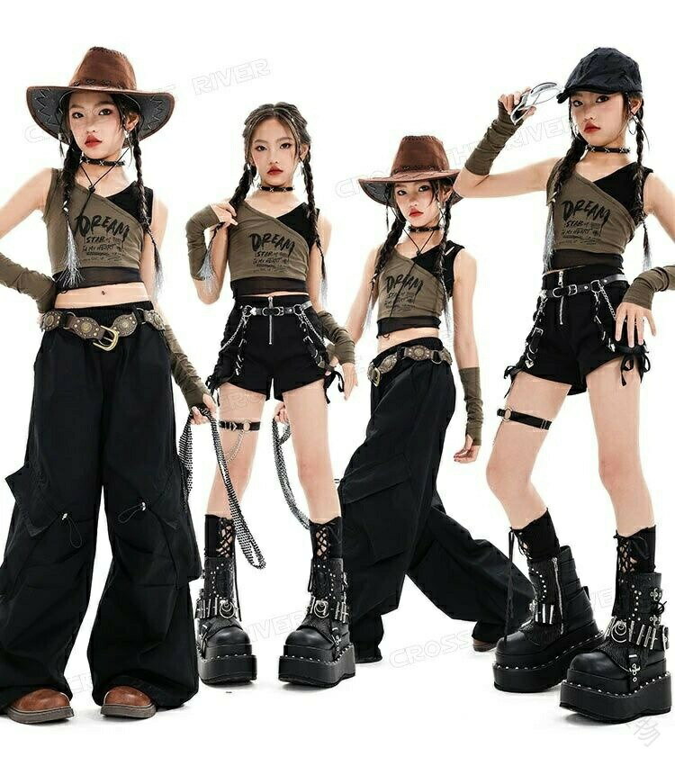 .キッズ ダンス 衣装 女の子 ジュニア ヒップホップ セットアップ トップス 短パンツ 長パンツ アームカバー チェーンベルト付き オプション 発表会 ステージ レッスン 団体衣装 舞台衣装 におすすめ の 仕様 です。 かっこいい 印象 で 使いやすく、 発表会 や ステージ、 レッスン、 団体衣装 として 幅広く 活用 できます。。指定された配送時間は承っておりません。【世界の宝物】