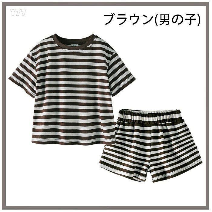 じんかんShopの韓国子供服 男の子 女の子 セットアップ ワンピース 兄妹服 キッズ ストライプ柄 夏服 90 100 110 120 130 140 150 子ども 半袖 Tシャツ+ショートパンツ 半袖ワンピース 通園着 通学着 夏｜アングル3