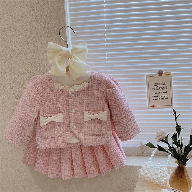 キッズ衣装 子供服 ジャケット+スカート 2点セット 子供スーツ 女の子 上下セット フォーマル 子供用 ホワイト/ピンク 入園式 入学式 卒園式 卒業式 結婚式 発表会 七五三 80 90 100