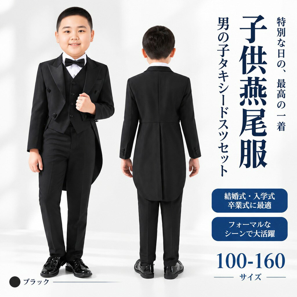 子供燕尾服 男の子 タキシード 無地 男の子スーツセット 結婚式紳士服 入学式 卒業式 ピアノ 発表会 演奏会 王子様 舞台演出服 学園祭 文化祭 オペラ ステージ衣装 団服 100-160 送