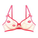 リップ柄 ブラジャー 単品 ノーパッド ブラジャー 総レース シースルー レディース 下着 セクシー ランジェリー 透け透け レディース 女性ブラジャー ノーパッド 勝負下着 ワイヤー付き 3/4カップ
