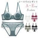 ノーパッド ブラジャー セット ワイヤーブラジャー 総レースブラジャー 夏ブラ 透け感 セクシー下着 バックレース 下着 レディース ブラ&ショーツ ブラ(4)