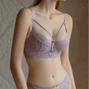 ブラジャー ショーツ セット ノンパテッド ブラセット 魅せ レディース シースルー 総レース 花柄 3/4カップ 蒸れない ブラ 下着 ランジェリー ブラ セット 上下セット