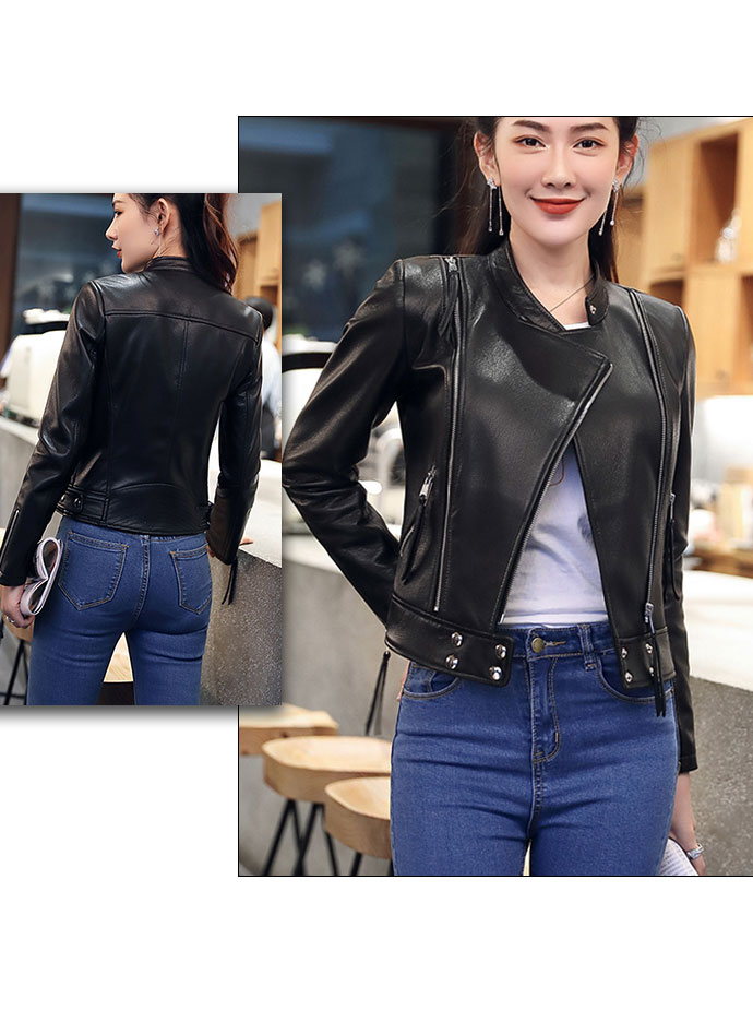 本革 ふだん着 ライダースジャケット レディース ブラック ラムレザー スタンドカラー革ジャン ダブルライダース 本革 レザー ジャケット ラムレザーアウター レザーコートダブルジッパー飾り革ブルゾン 皮ジャケット立ち襟ブルゾン