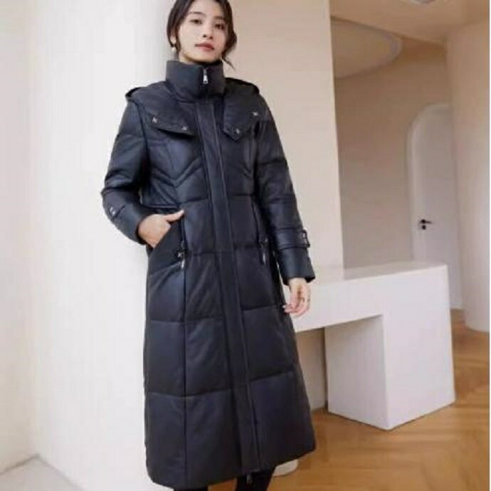 楽天王冠婦人服レディース レザー ダウンコートフード付き レディース 本革 コート ダウンコート ロング丈 レザーコート 秋冬 アイテム 防寒 ダウン コート 暖かい