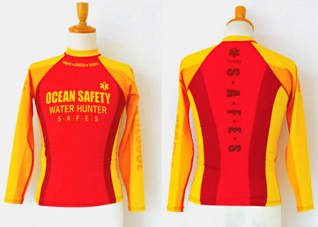 【ネコポス発送】14超撥水ラッシュガード 長袖 [ocean safety]（イエロー・レッド2色展開）