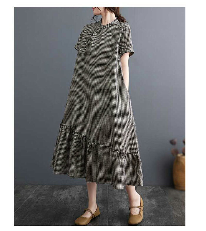 ワンピース レディース ギンガムチェック ロングワンピース 半袖 チェック柄 裾フレア ロングワンピ ブロックチェック ミモレ丈 ロング ワンピ ゆったり キレイめ カジュアル 大人可愛い 体型カバー ナチュラル 夏 送料無料